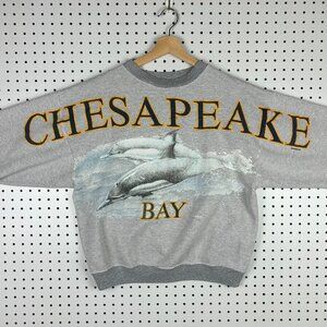 Chesapeake Bay Striped Crewneck Large 90s All Over Dolphin Sweatshirt USA Made